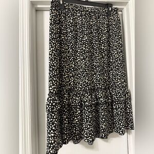 Printed Tiered Black & Cream Midi Skirt